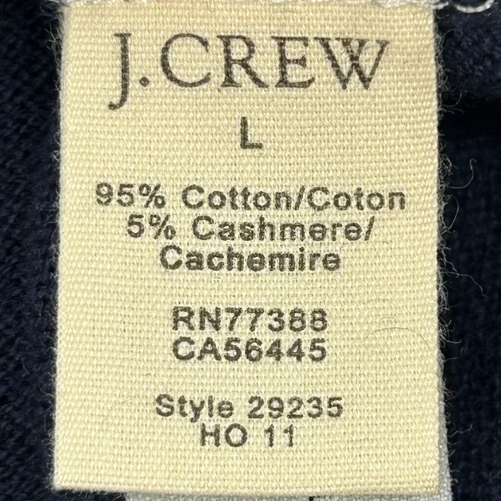 J. Crew Sweater Men's Large Navy Blue V-Neck Cotton Cashmere Blend NEW‎